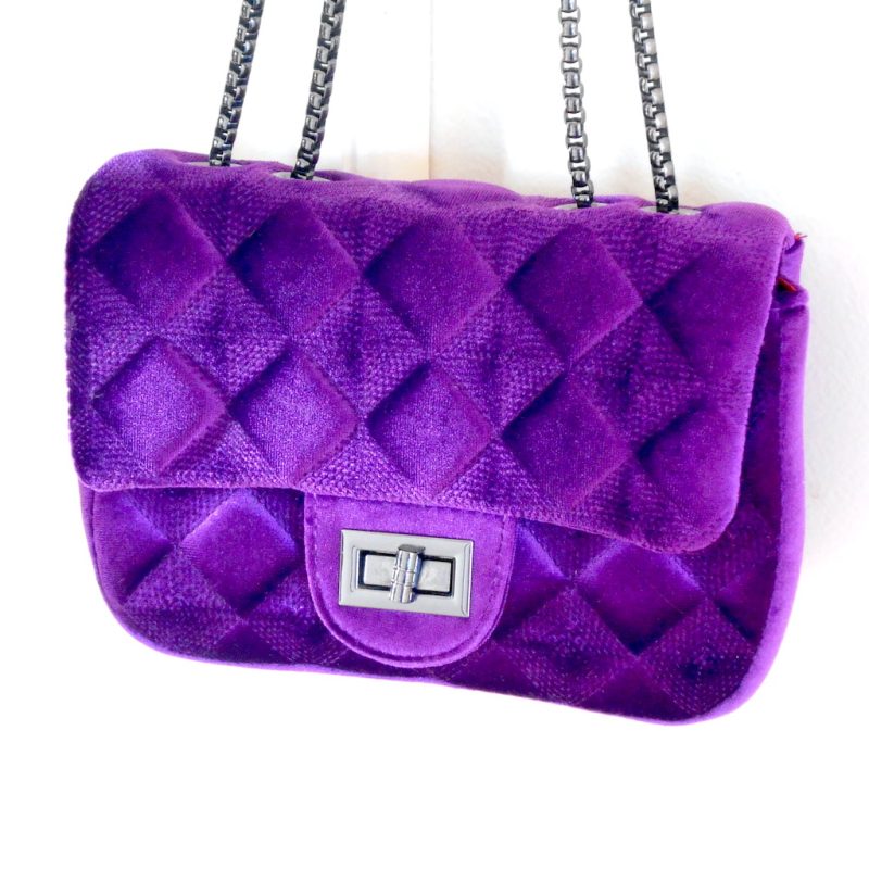 Sac - VELOURS mauve  interieur rouge