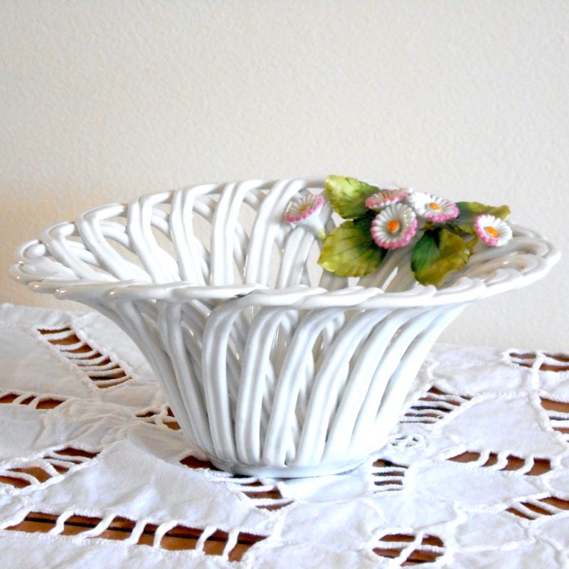 Corbeille - céramique TRESSÉE marguerites