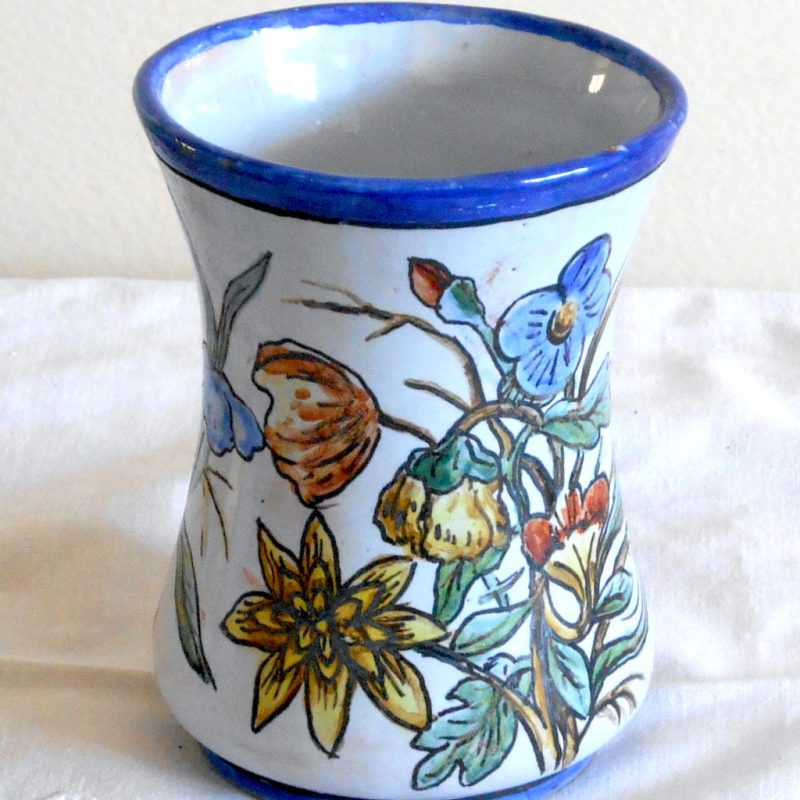 Pot - Grès BLEU fleurs