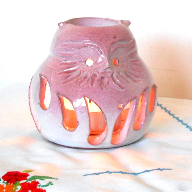 Bougeoir - hibou rose