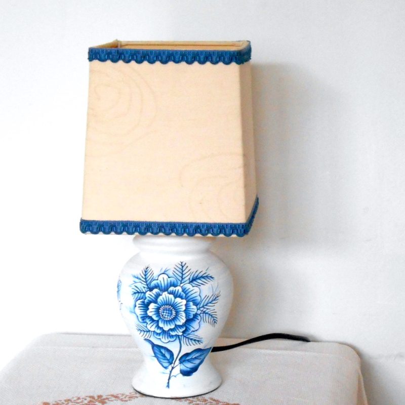 Lampe - fleur bleue abat-jour carré