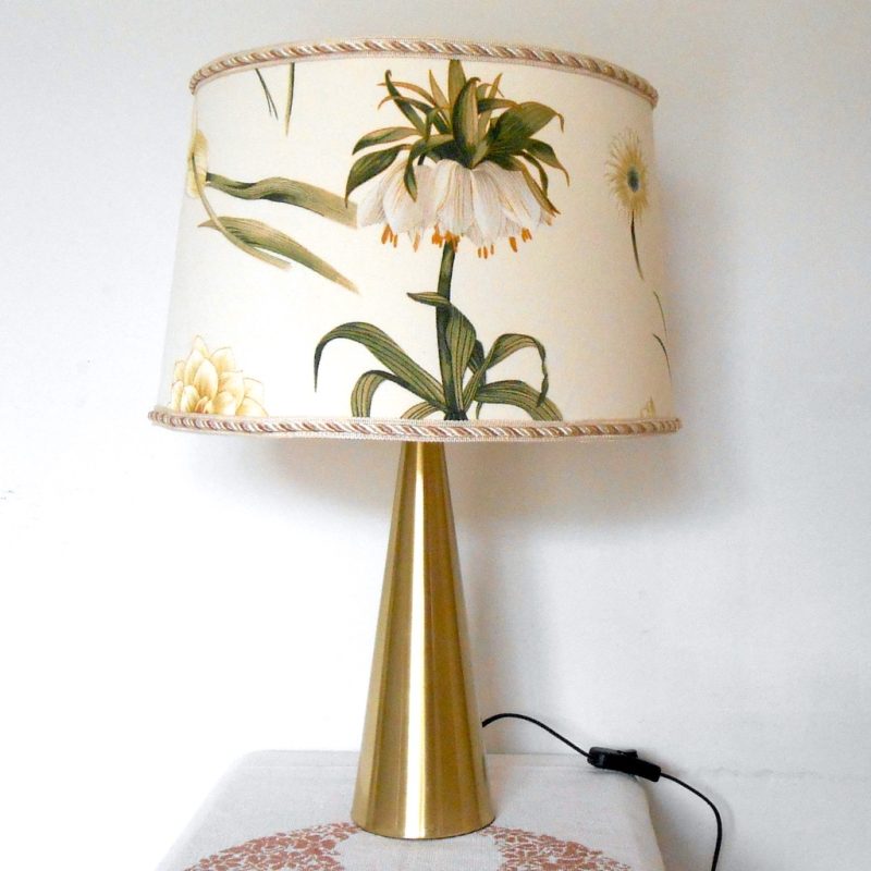 Lampe - pied doré tissus fleurs abatjour