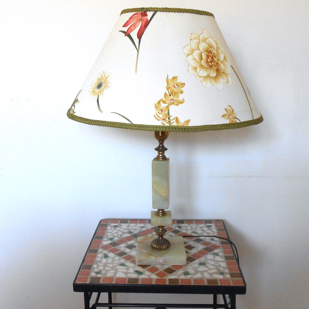 Lampe marbre - abatjour fleurs jaune