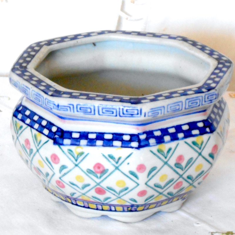 Cachepot - Petit blanc bleu mosaique