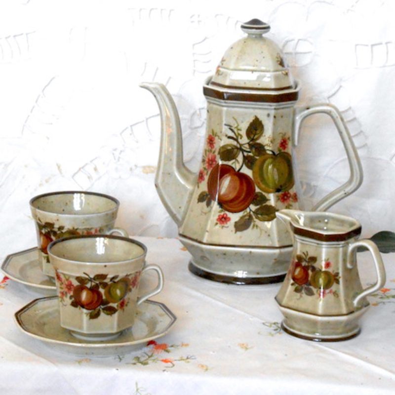 Service Café - Porcelaine grise décor pommes