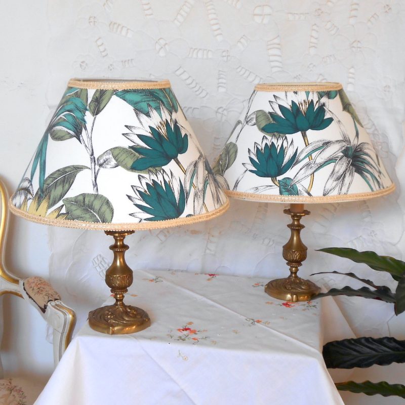 Lampes 2 - Pied laiton doré tissu grenouille
