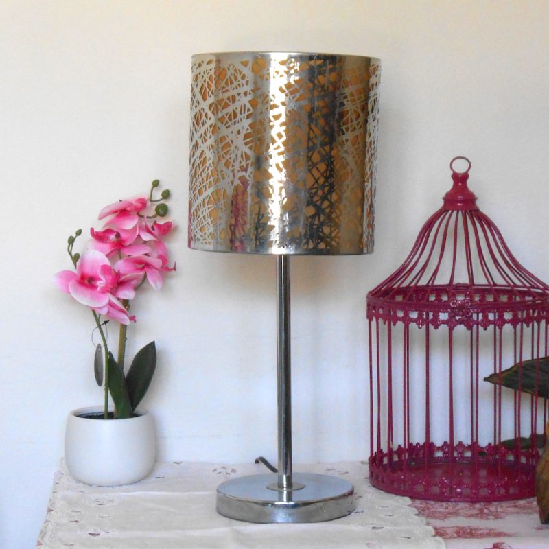 Lampe métal argent - abat-jour ajouré