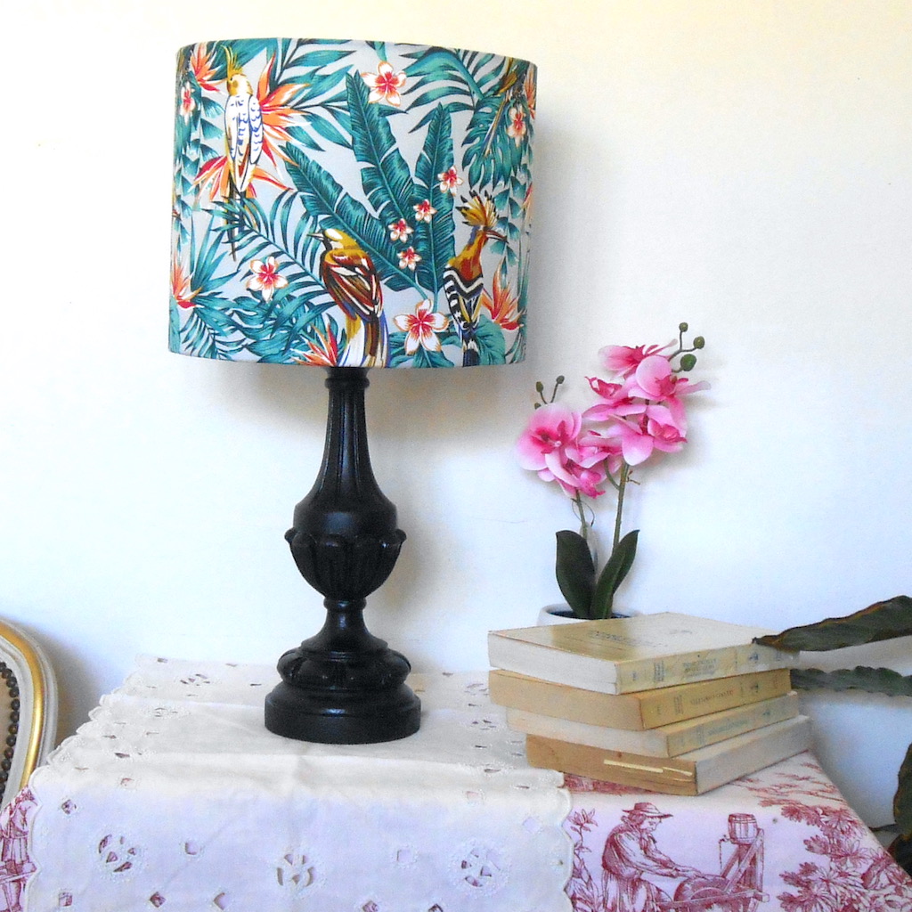 Lampe - noir tissus oiseaux