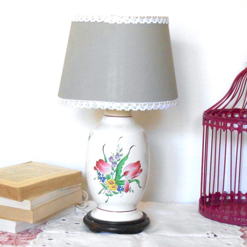 Lampe - fleur abatjour gris
