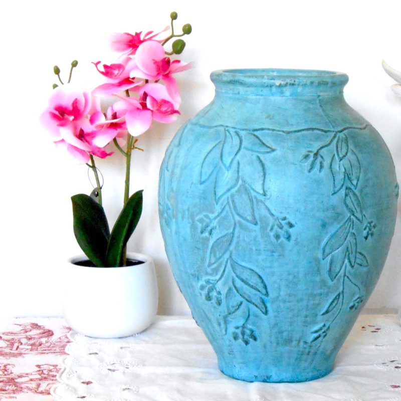 Vase vert d'eau - floral relief