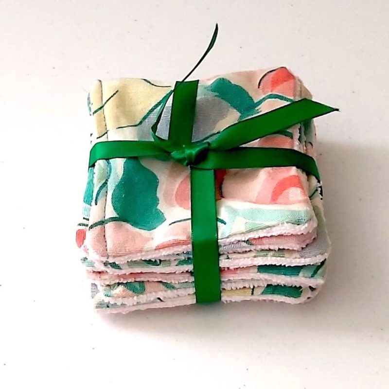 Lingettes fleurs ruban vert