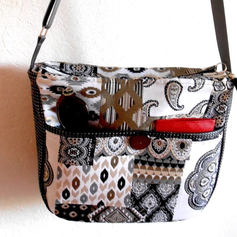 Sac de ville JACQUART skai noir point argent bouton devant