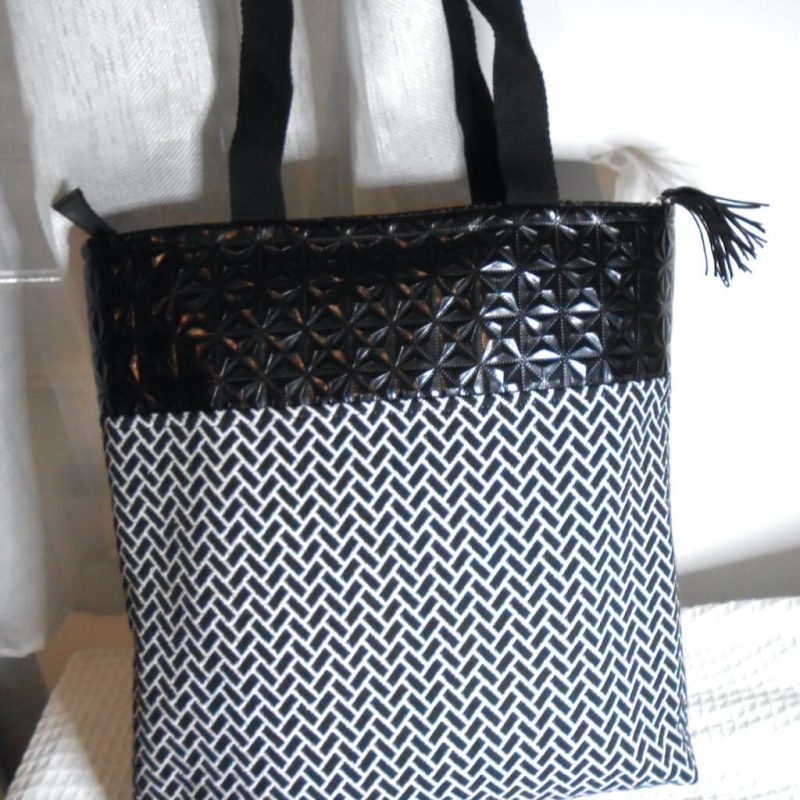 Cabas skai noir étoile tissus CHEVRONS
