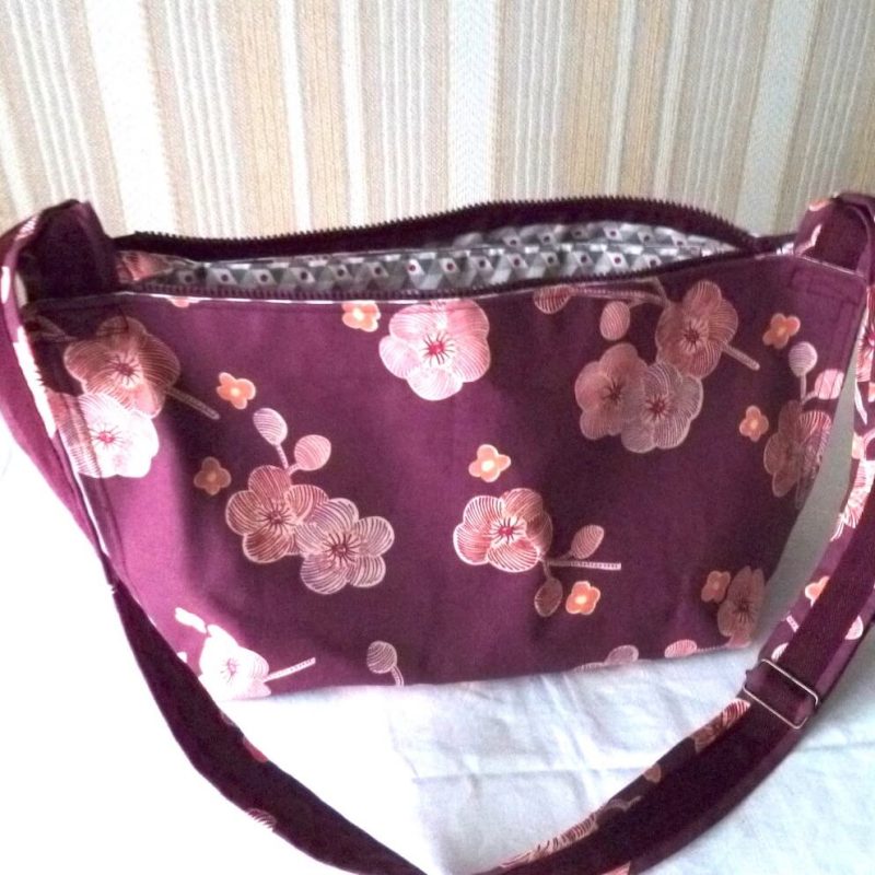 Cabas tissus bordeaux et rose 2 soufflets
