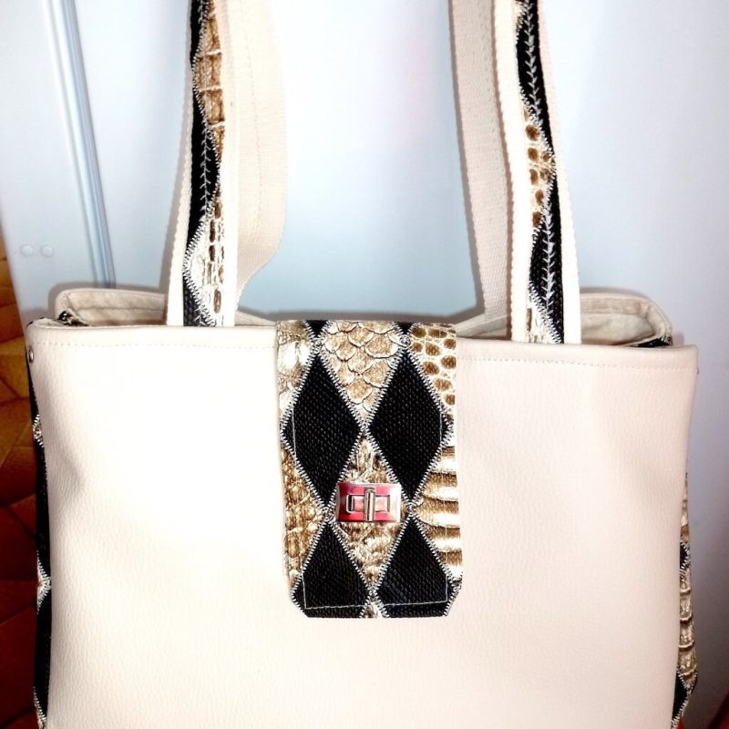 Sac de ville ecru et losanges