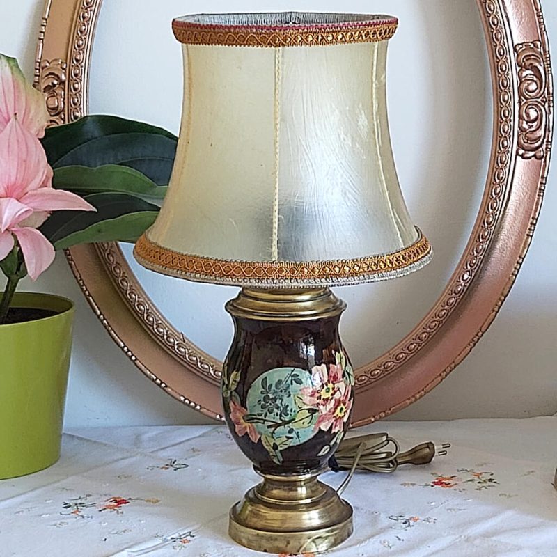 Lampe - Pied CHOCOLAT Fleurs ANÉMONES
