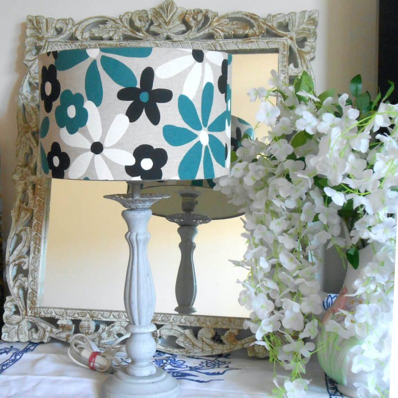 Lampe - Gris Colerette - TURQUOISE Fleurs