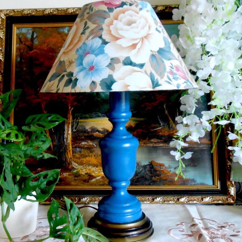 Lampe - Grande Bleu CANARD AbatJour Fleuri