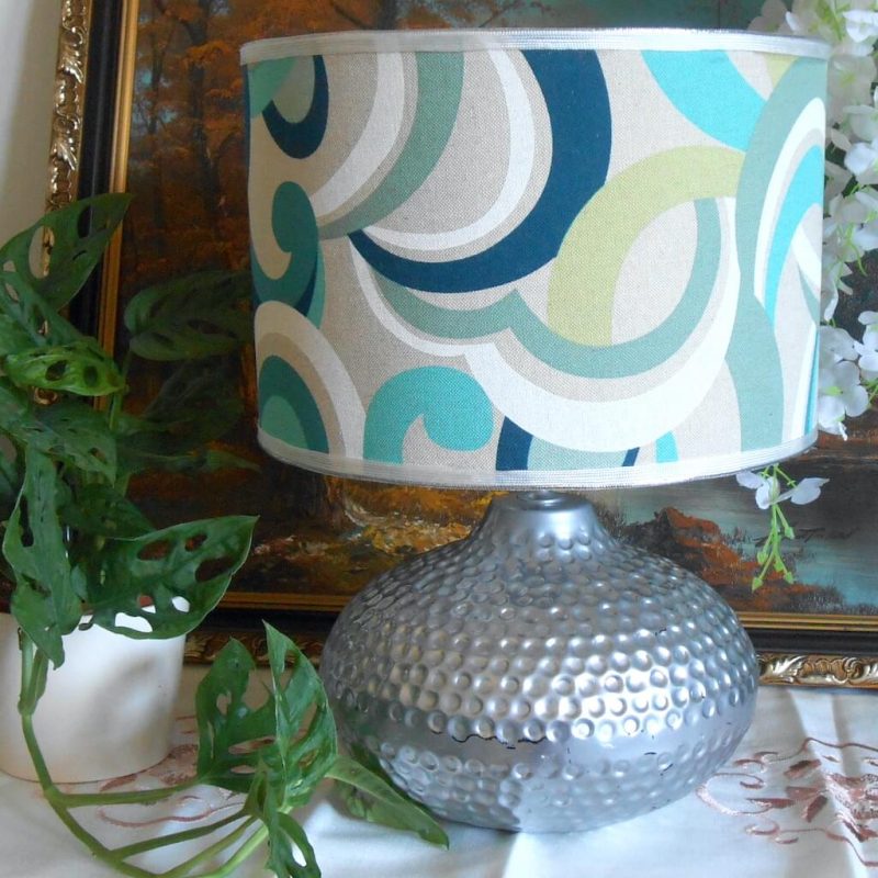 Lampe - Métal Argent MARTELÉ Spirales TURQUOISE