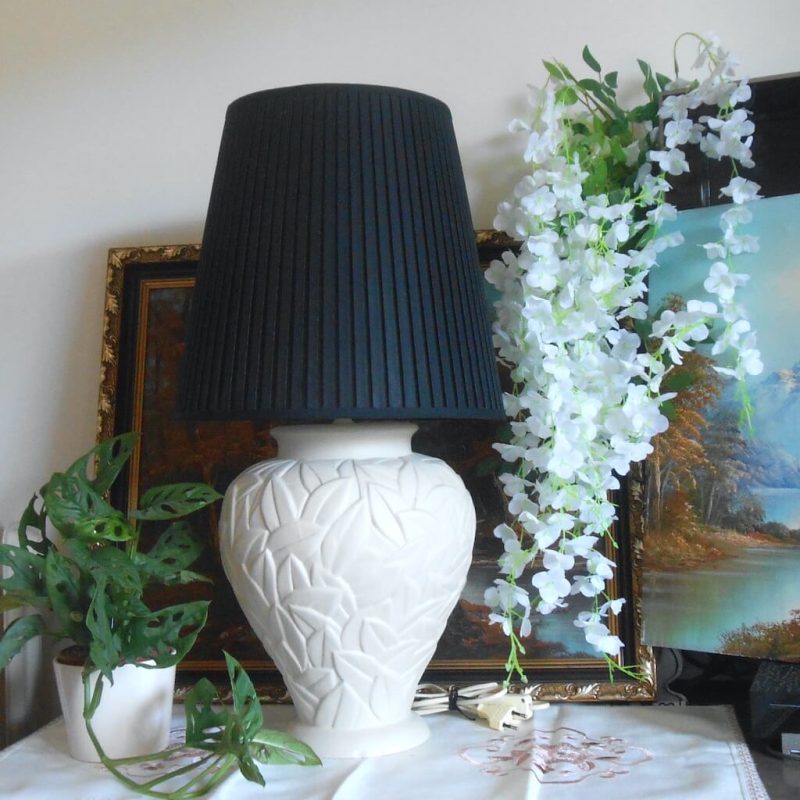 Lampe - Grande Céramique BEIGE Plissé noir