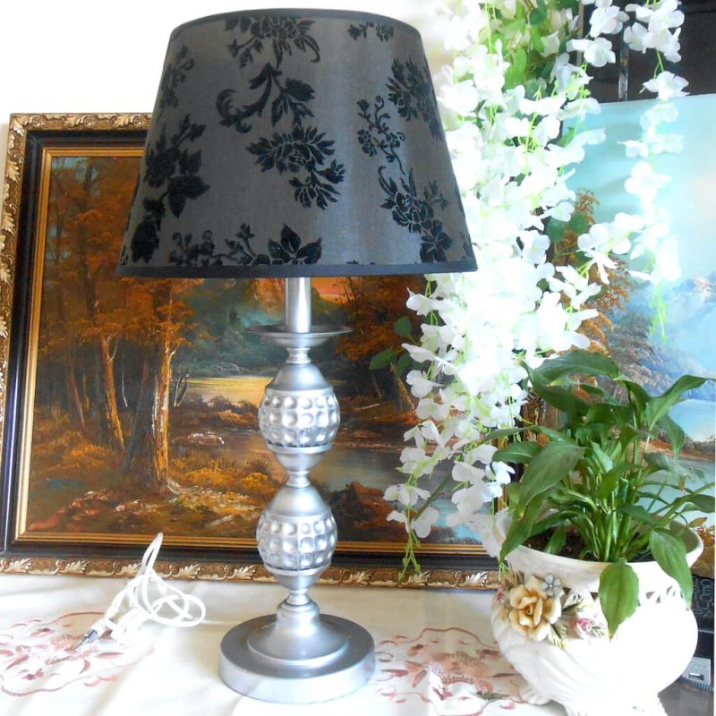 Lampe - Grande Pied argent Dentelle Noire