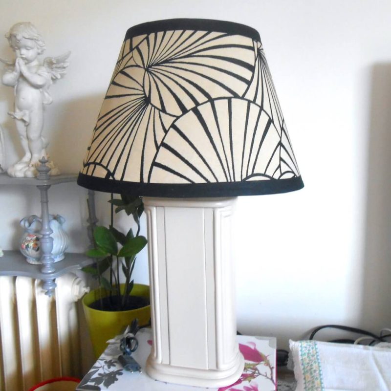 Lampe - grande taupe abatjour graphique beige_noir
