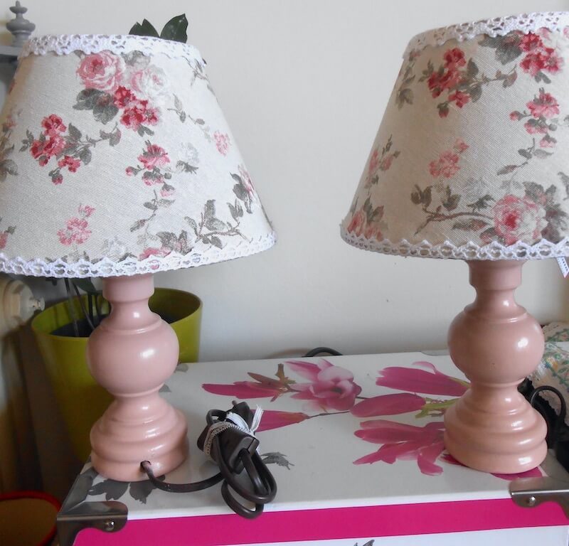 Lampe 2 - paire rose shabby abatjour fleurs